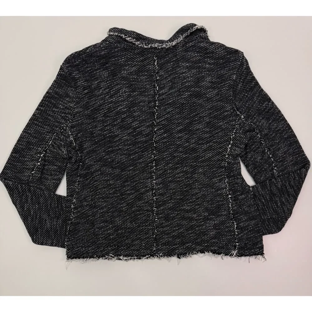 Eileen Fisher Black White Textured Fringe Tweed Blazer Cardigan Size S Petite - Picture 8 of 10